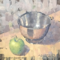Still Life with Green Apple & Paul Revere Bowl. Oil on Canvas. 12" x 12". SOLD