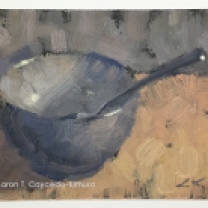 Blue Bowl & Spoon. Oil on Paper. 4" x 6". SOLD