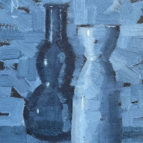Blue Glass and White Tokkuri. Oil on Paper. 6" x 4". UNAVAILABLE