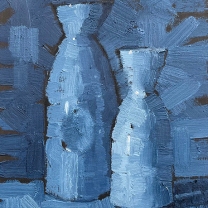 Blue & White Tokkuri. Oil on Sanded Paper. 6" x 4".